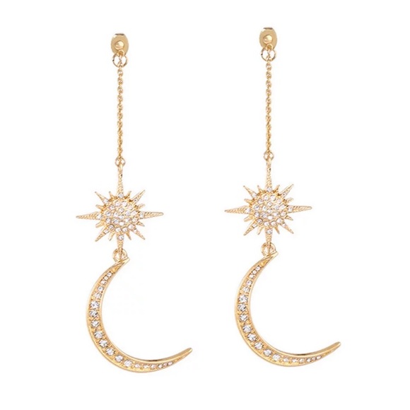 Shiny Crystal Star Moon Dangle Charming Earrings - Picture 5 of 7